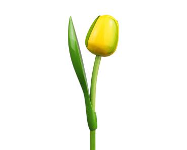 Wooden tulip in a wooden base, to stand, 34cm high, made in Holland, color: yellow/green